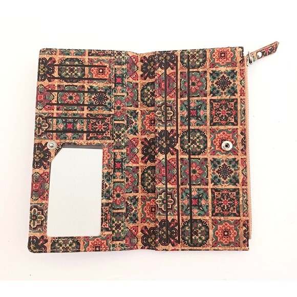 NEW Corkcho Bi Fold Wallet 100% Natural Cork Multicolor Medallion Print 7.5X4 - Picture 4 of 5